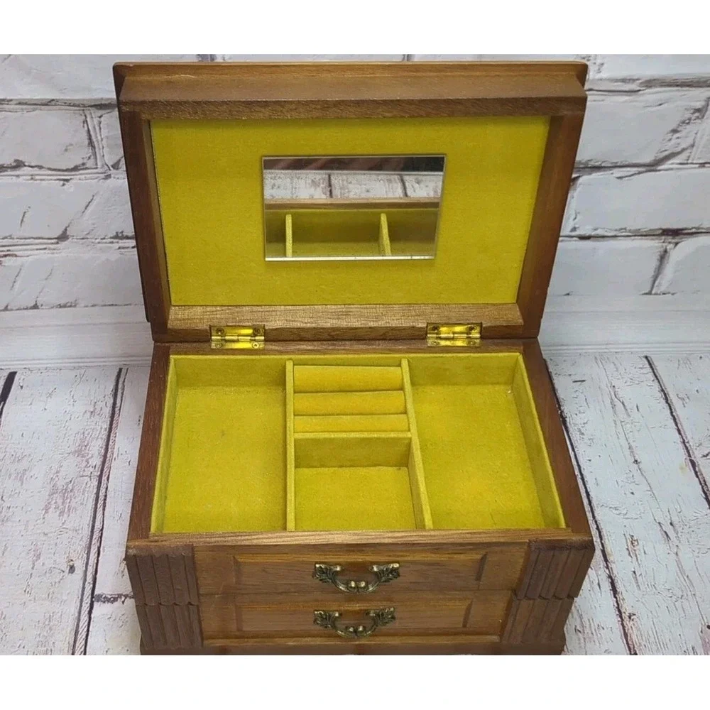 Vintage Music Wood Jewelry Box Tapestry Top Made In Japan‎